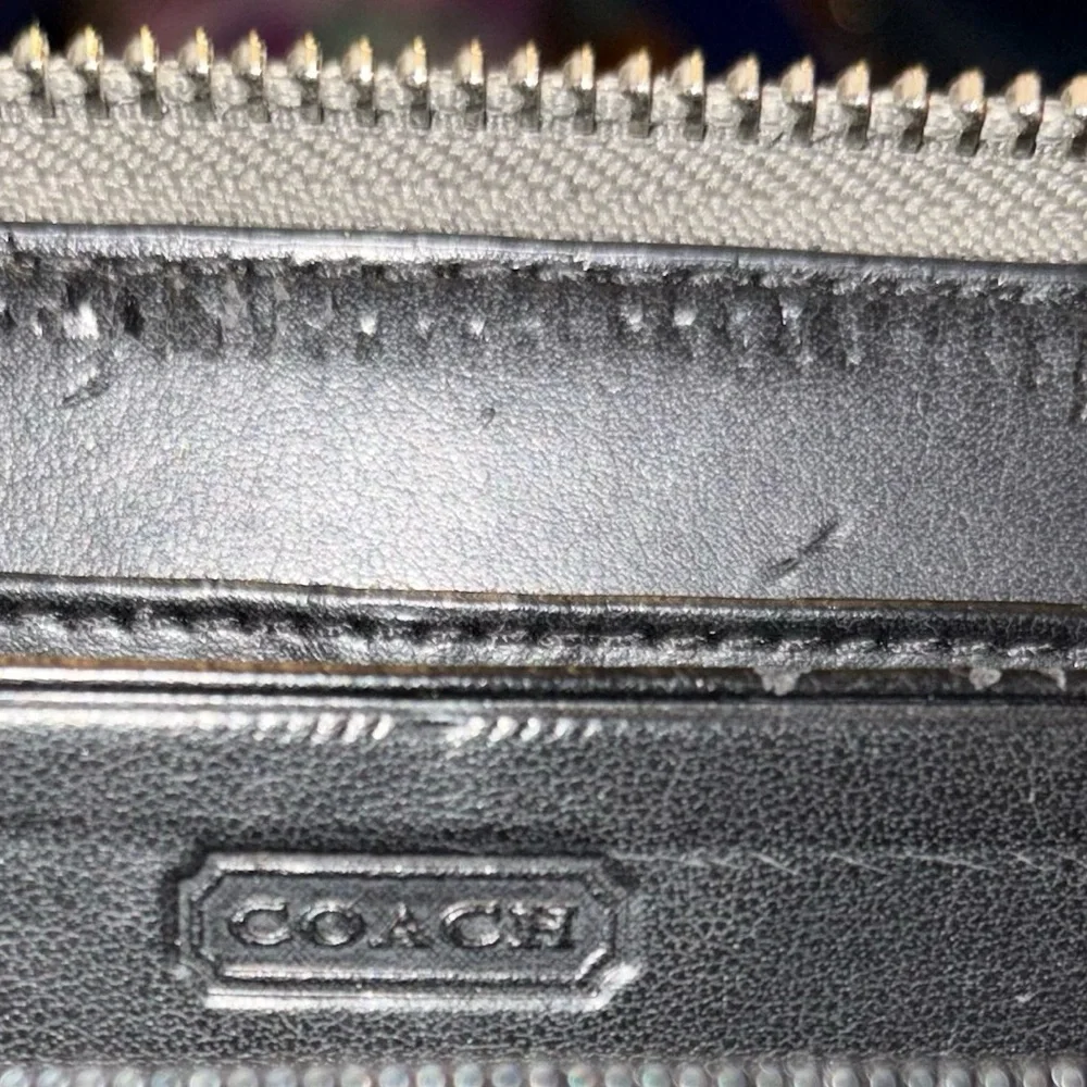 Coach Metallic Pewter Leather Zip Wallet